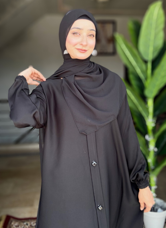 Haya Bloom Abaya - Royal Black Haya Bloom Abaya - Royal Black - Image 3