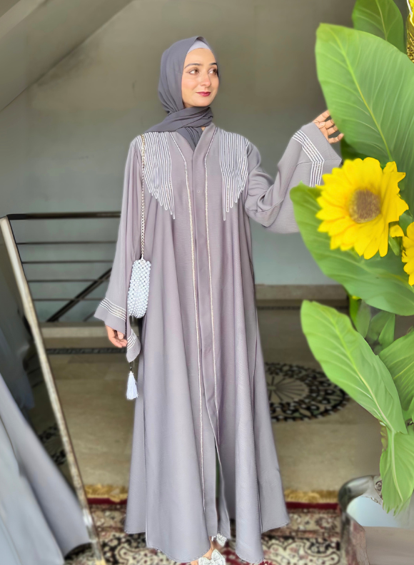 Almas Abaya - Moss Grey Almas Abaya - Moss Grey