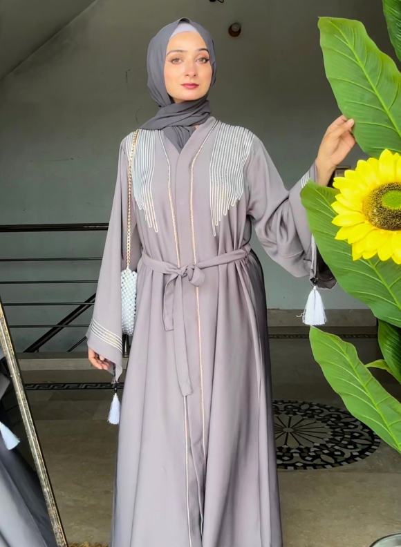 Almas Abaya - Moss Grey Almas Abaya - Moss Grey - Image 2