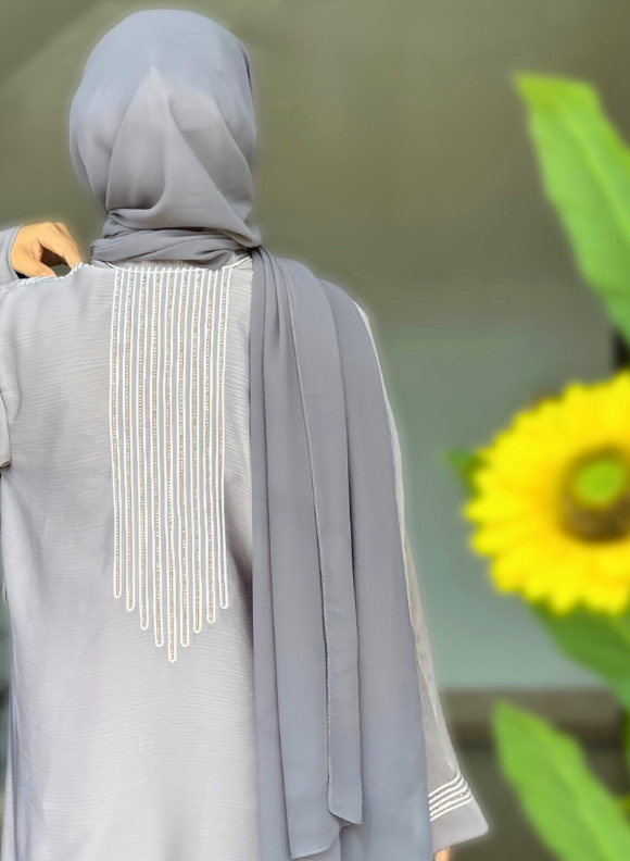 Almas Abaya - Moss Grey Almas Abaya - Moss Grey - Image 3