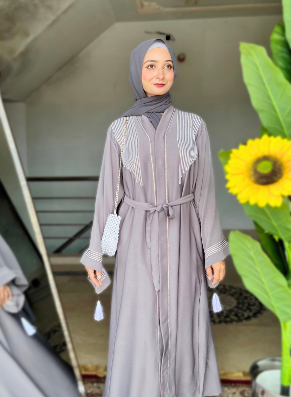 Almas Abaya - Moss Grey Almas Abaya - Moss Grey - Image 4